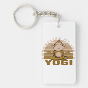 Funny cute monkey doing yoga. funny yoga poses key ring
