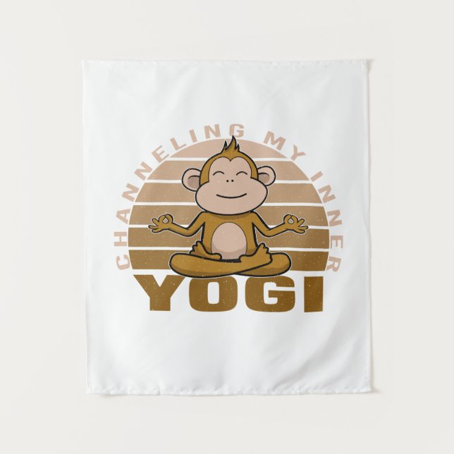 Funny cute monkey doing yoga. funny yoga poses tapestry (Front)
