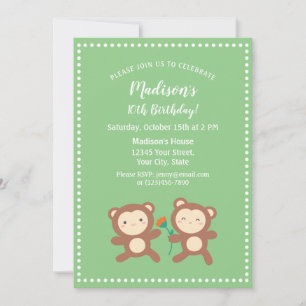 Funny Cute Monkey With Flower Sage Kids Birthday Invitation