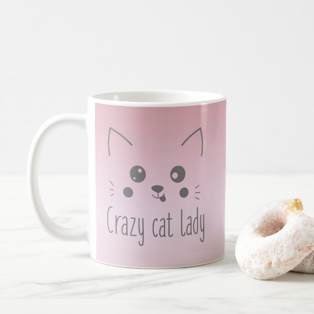 Funny Cute Monogram Crazy Cat Lady Blush Pink Coffee Mug (With Donut)