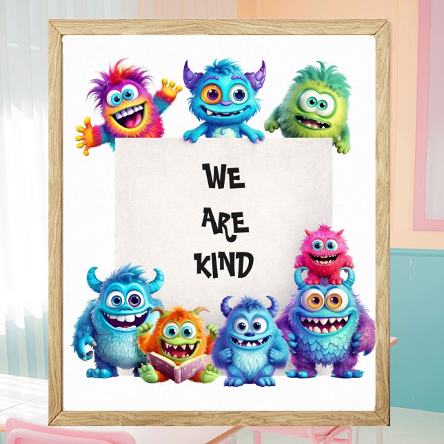 Funny Cute Monsters Classroom Decor Text Poster (Funny Cute Monsters with Your Own Text Poster)
