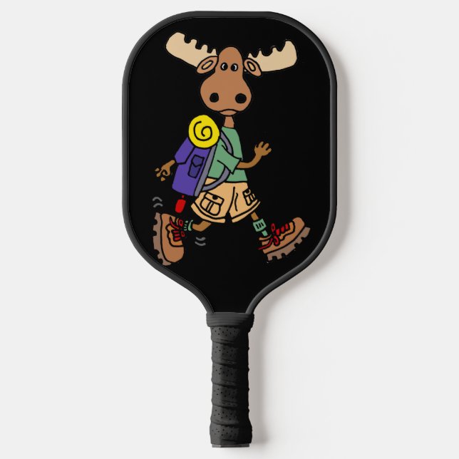Funny Cute Moose Hiking Cartoon Pickleball Paddle (Front)