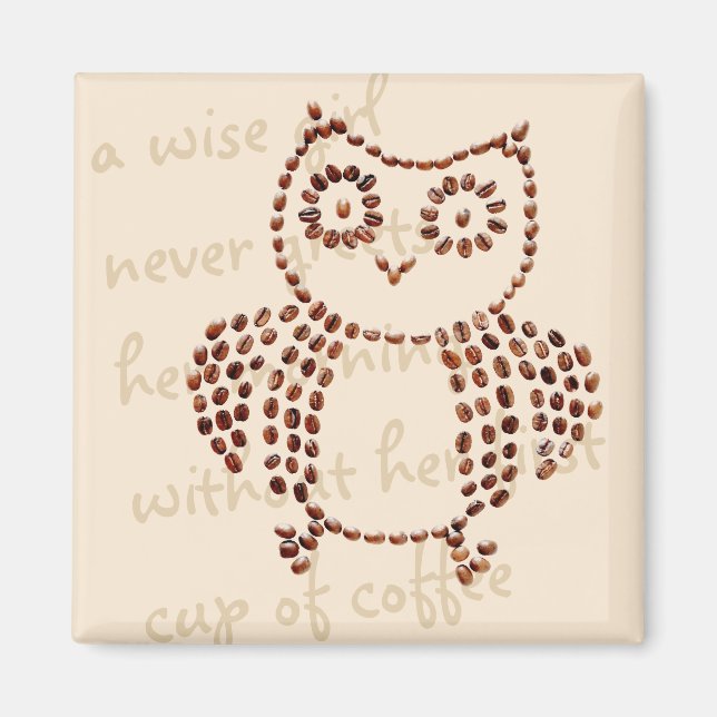 Funny Cute Mosaic Coffee Bean Owl Morning Java Magnet (Front)