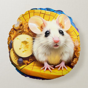 Funny Cute Mosaic Mice  Round Cushion