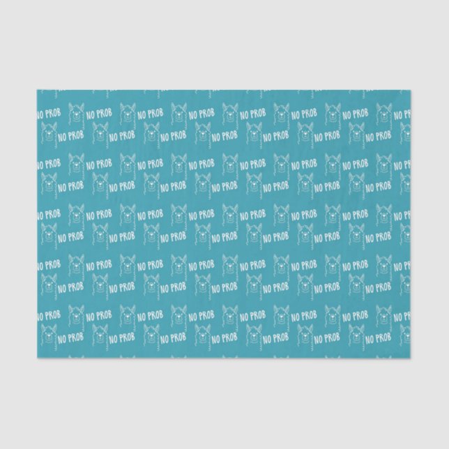 Funny Cute No Prob Llama Pattern Blue Tissue Paper (Front)