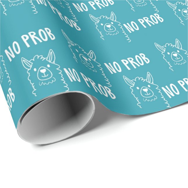 Funny Cute No Prob Llama Pattern Blue Wrapping Paper (Roll Corner)