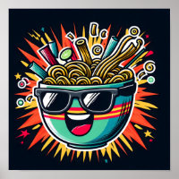 Funny Cute Noodle Cartoon Ramen Bowl