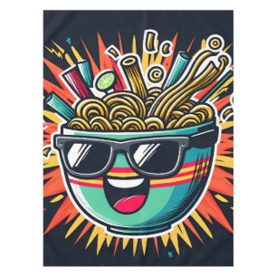 Funny Cute Noodle Cartoon Ramen Bowl Tablecloth