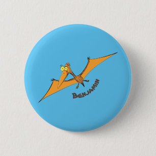 Funny cute orange flying pterodactyl cartoon 6 cm round badge