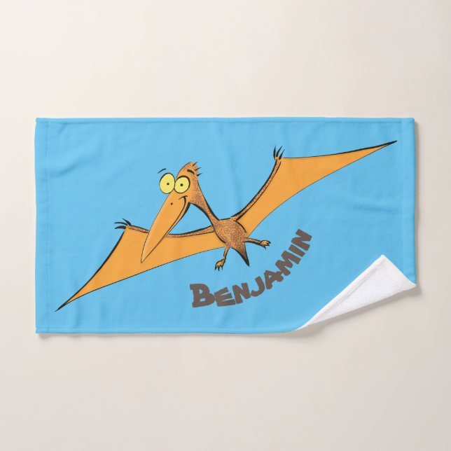 Funny cute orange flying pterodactyl cartoon bath towel set (Hand Towel)
