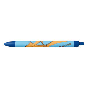 Funny cute orange flying pterodactyl cartoon black ink pen