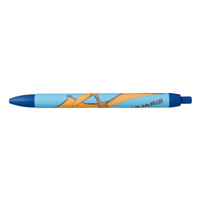 Funny cute orange flying pterodactyl cartoon black ink pen (Front)