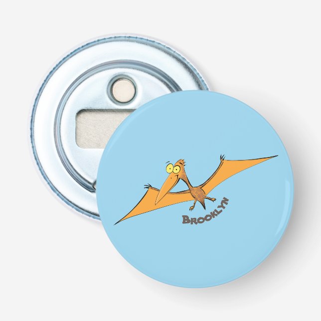 Funny cute orange flying pterodactyl cartoon bottle opener (Front)