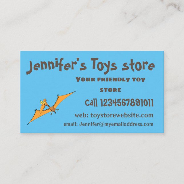 Funny cute orange flying pterodactyl cartoon business card (Front)