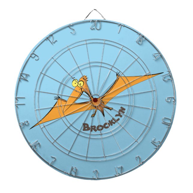 Funny cute orange flying pterodactyl cartoon dartboard (Front)