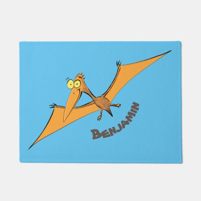 Funny cute orange flying pterodactyl cartoon doormat (Front)