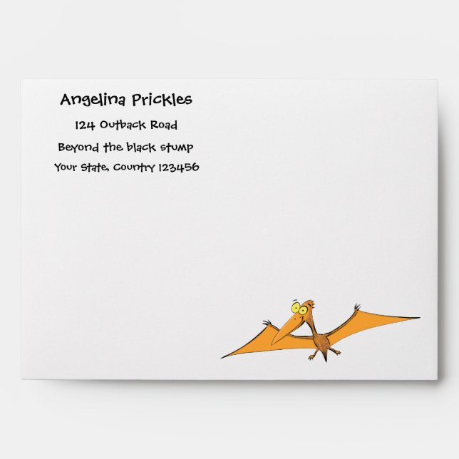 Funny cute orange flying pterodactyl cartoon envelope (Front)