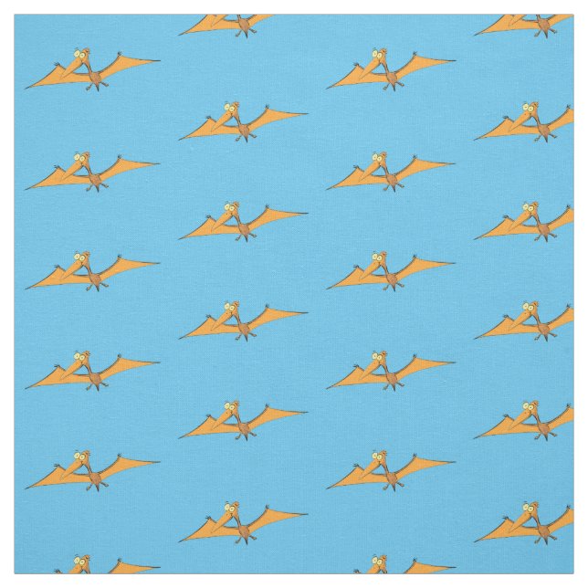 Funny cute orange flying pterodactyl cartoon fabric (Swatch)