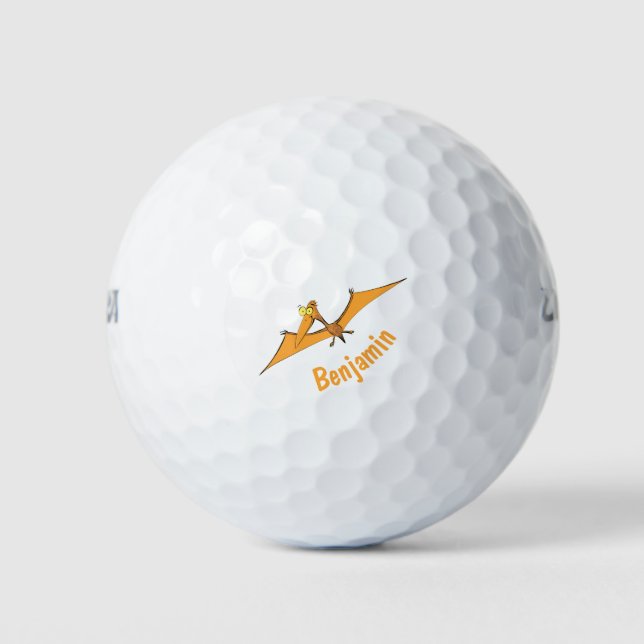 Funny cute orange flying pterodactyl cartoon golf balls (Front)