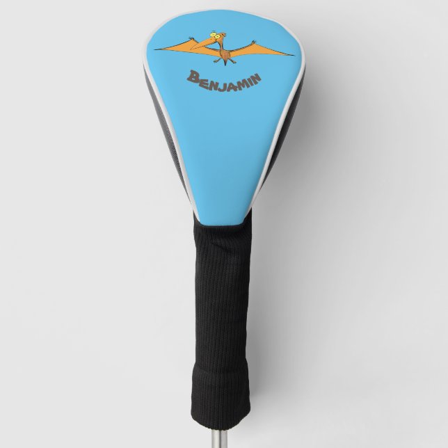 Funny cute orange flying pterodactyl cartoon golf head cover (Front)