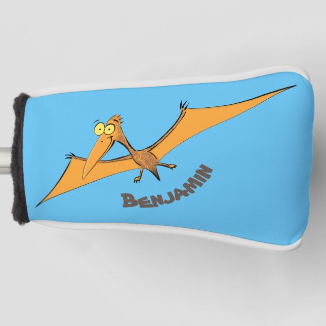 Funny cute orange flying pterodactyl cartoon golf head cover (Front)
