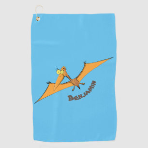 Funny cute orange flying pterodactyl cartoon golf towel