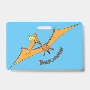 Funny cute orange flying pterodactyl cartoon ID badge