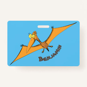 Funny cute orange flying pterodactyl cartoon ID badge