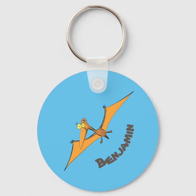 Funny cute orange flying pterodactyl cartoon key ring (Front)
