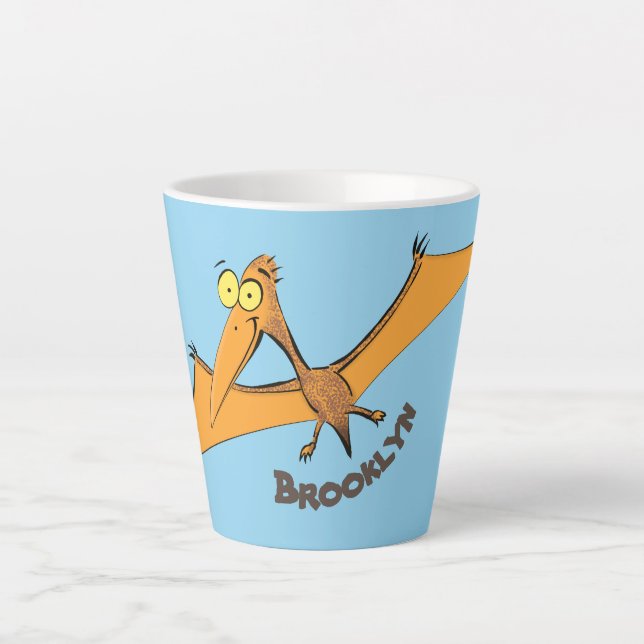 Funny cute orange flying pterodactyl cartoon latte mug (Front)