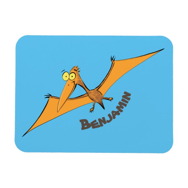 Funny cute orange flying pterodactyl cartoon magnet (Horizontal)