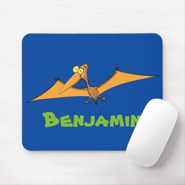 Funny cute orange flying pterodactyl cartoon mouse mat (With Mouse)