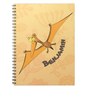 Funny cute orange flying pterodactyl cartoon notebook