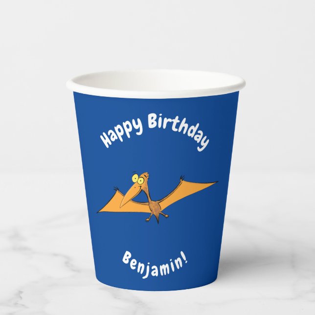 Funny cute orange flying pterodactyl cartoon paper cups (Front)