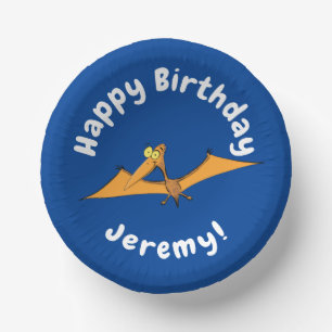Funny cute orange flying pterodactyl cartoon paper plate