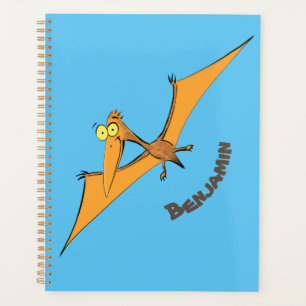 Funny cute orange flying pterodactyl cartoon planner