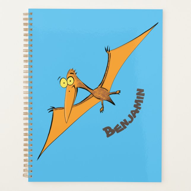 Funny cute orange flying pterodactyl cartoon planner (Front)