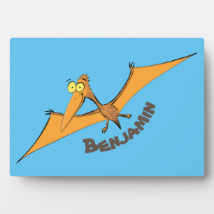 Funny cute orange flying pterodactyl cartoon plaque