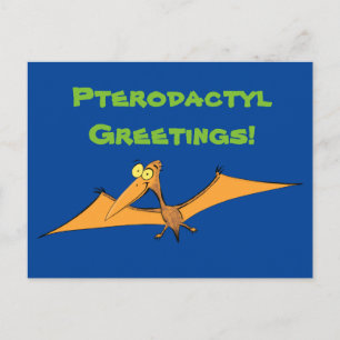 Funny cute orange flying pterodactyl cartoon postcard