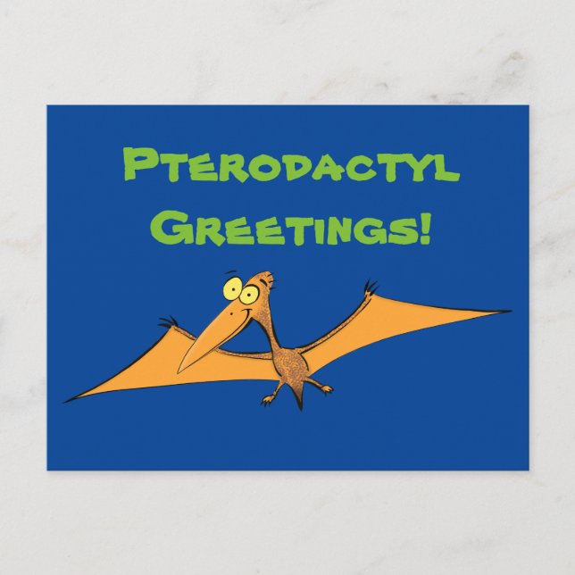 Funny cute orange flying pterodactyl cartoon postcard (Front)