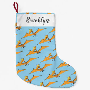Funny cute orange flying pterodactyl cartoon small christmas stocking