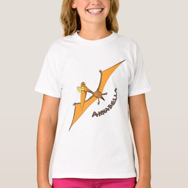 Funny cute orange flying pterodactyl cartoon T-Shirt (Front)