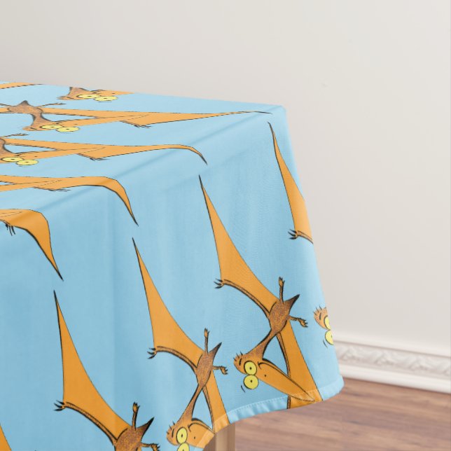 Funny cute orange flying pterodactyl cartoon tablecloth (In Situ)