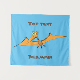 Funny cute orange flying pterodactyl cartoon tapestry