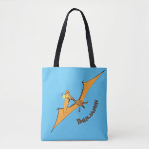 Funny cute orange flying pterodactyl cartoon tote bag