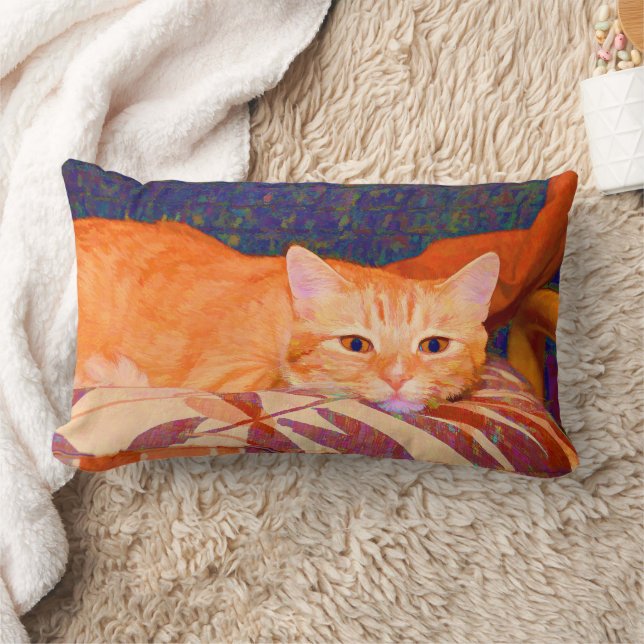 Funny Cute Orange Tabby Cat Lumbar Cushion (Blanket)