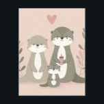 Funny Cute Otter Family Postcard<br><div class="desc">A funny cute otter family with daddy otter holding baby otter's bottle</div>
