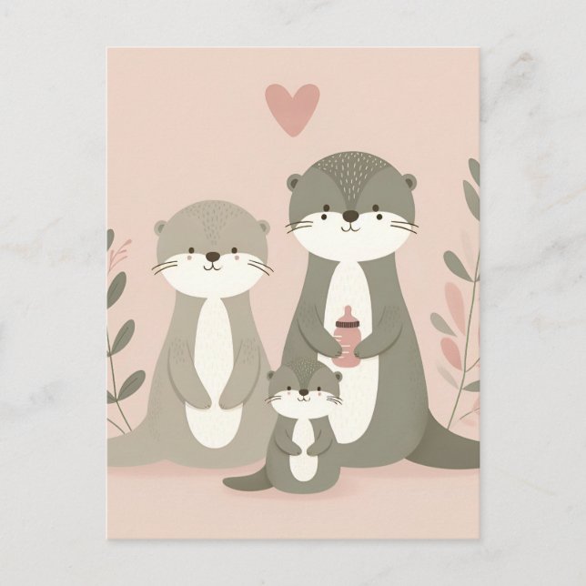 Funny Cute Otter Family Postcard (Front)