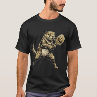 Funny Cute Otter Playing Pickleball Vintage  T-Shirt