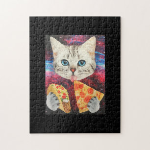 Funny Cute Outer Space Galaxy Cat Meme Pizza Taco Jigsaw Puzzle